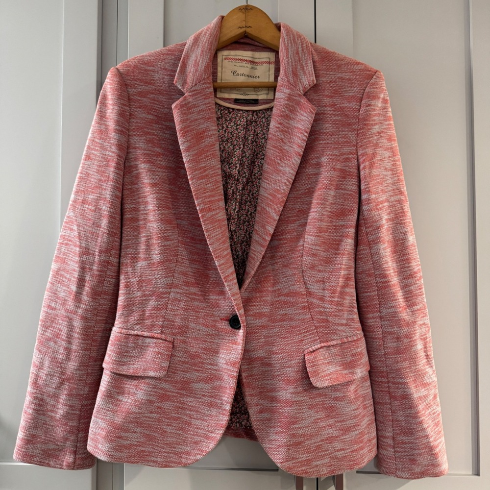 Cartonnier Pink Heathered Knit Blazer Jacket Women's XS Floral Lined Preppy